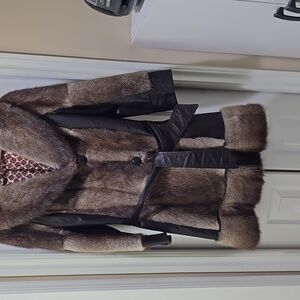 #2 Stylish Ladies Muskrat and Leather Trim Fur Coat